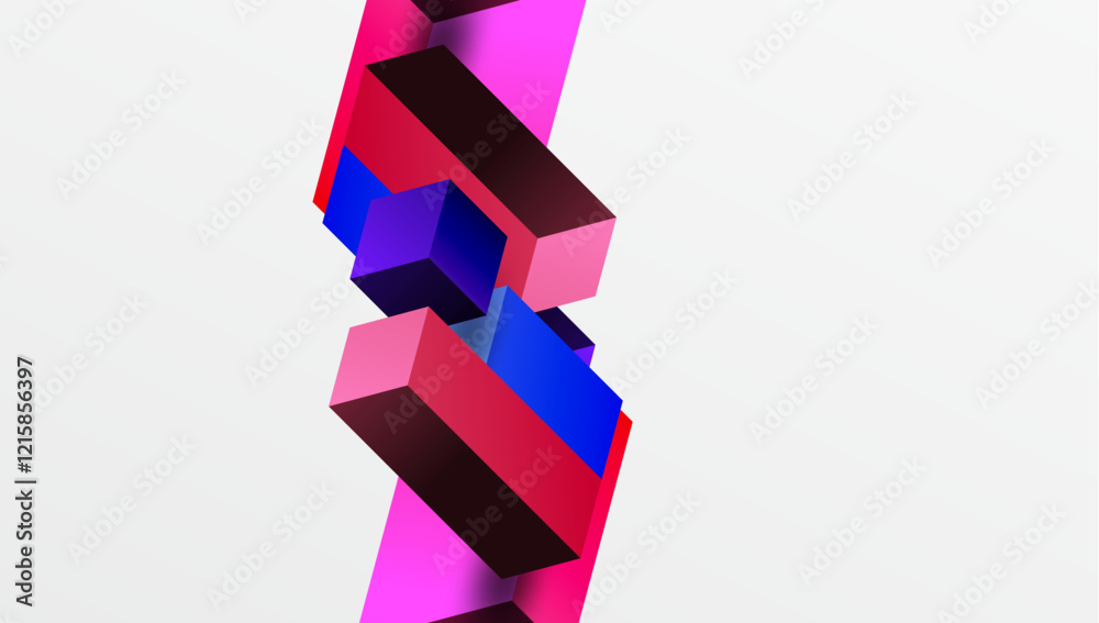 Poster Sleek abstract design featuring isometric 3D blocks in a clean, modern composition. Perfect for tech-inspired themes, with vibrant colors and geometric precision