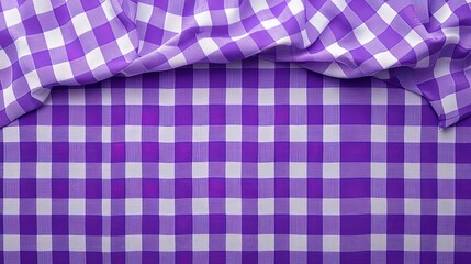 purple and white checkered tablecloth top view 