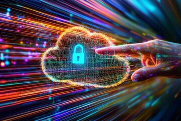 Obraz premium A metaphor for digital security, represented by a hand and a cloud.