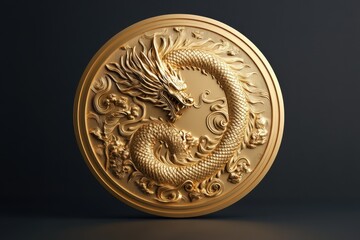 Golden Dragon Relief Circular Wall Decor