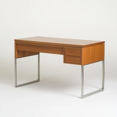 Modern Wooden Desk with Metal Legs and Drawers