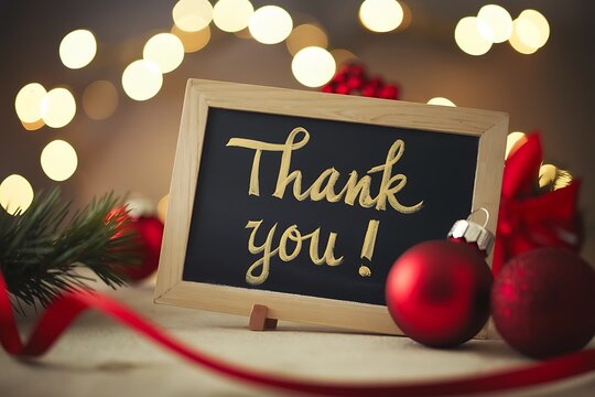  Thank You Message on Chalkboard with Christmas Ornaments