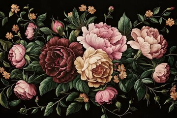 Elegant illustration showcasing flowers against a black backdrop.
