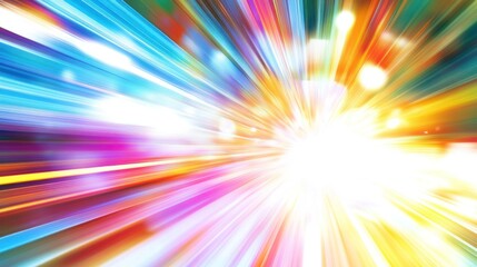 Abstract vibrant light burst explosion, radiating colorful streaks and bright bokeh.