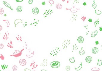 Colorful Food Illustration with Playful Kitchen Utensils and Doodles