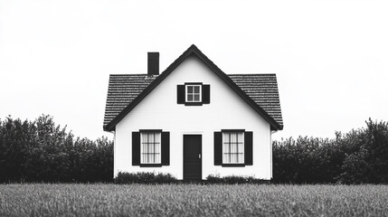 Obraz premium Traditional white house surrounded by greenery in a tranquil rural setting