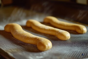 Three unbaked bread doughs on baking sheet.