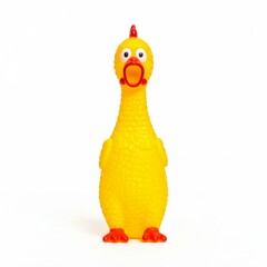yellow rubber chicken toy isolated on white background