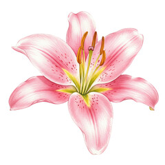 Fototapeta premium Pink Lily Flower Botanical Illustration Watercolor Floral Art Soft Petal Bloom Image Plant Nature 
