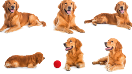 Collection of Golden Retrievers in Playful Poses Generative AI