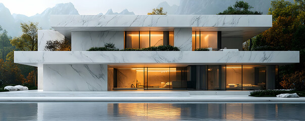 Modern Marble Villa 3D Illustration