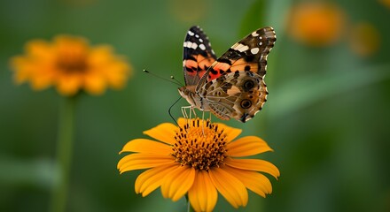 Obraz premium Painted Lady Butterfly on Yellow Flower Nature Photography