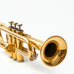Naklejka premium close up of a golden trumpet on white background