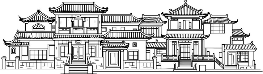 traditional chinese housing drawing outline