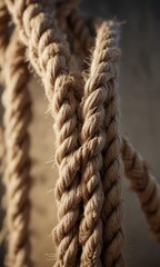 Close-up of a fraying rope with exposed thread, knotted threads, fraying threads, close-up texture
