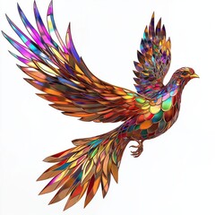 Fototapeta premium Vibrant stained glass bird with multicolor wings in flight