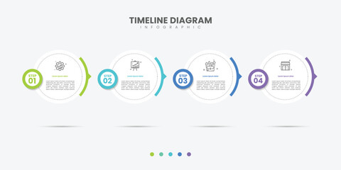 Business infographic template. 4 Step timeline journey. Process diagram, 4 options on white background, Infograph elements