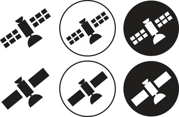 Satellite station icons set in trendy flat styles. Internet communication vectors. Broadcast symbols. Space station illustration for graphic and website designs isolated on transparent background.