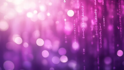 Abstract purple bokeh background with falling binary code.