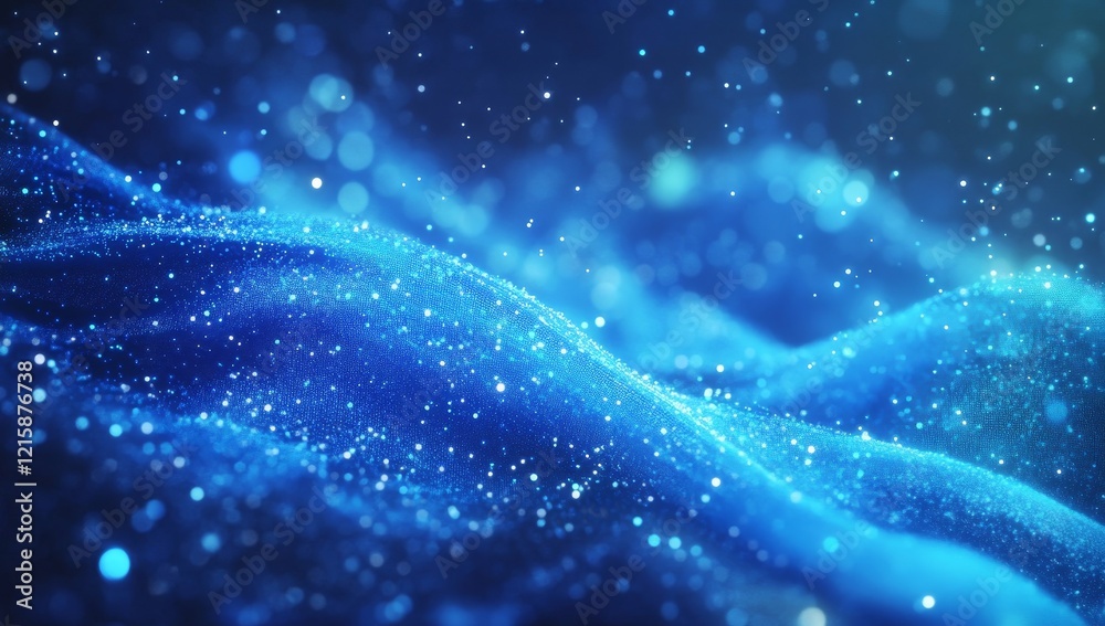 Poster abstract blue particle wave background.