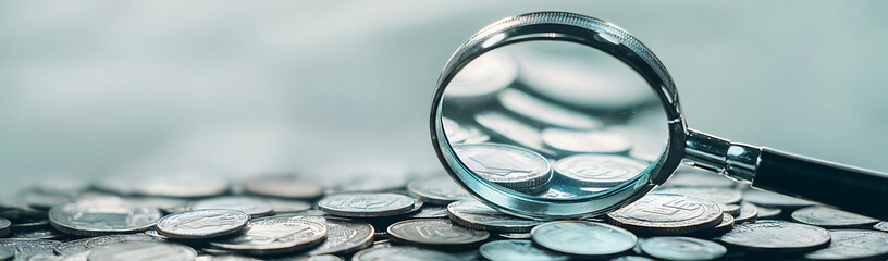 Magnifying Glass on Pile of Coins Conceptual Image