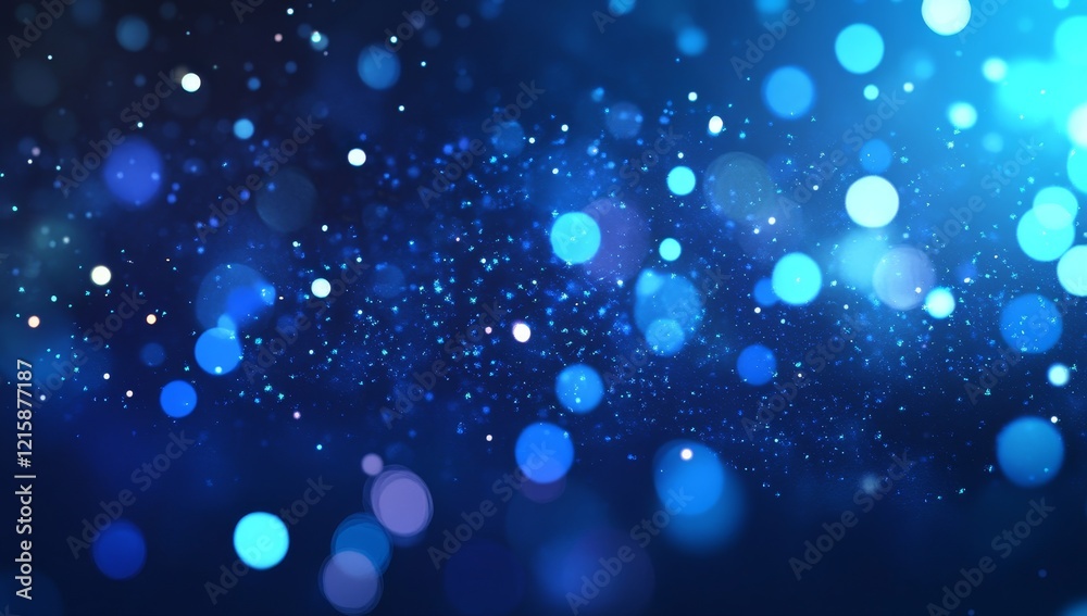 Poster Abstract blue bokeh background with glowing particles and light.
