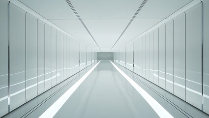Abstract empty corridor with light. Futuristic white space interior design