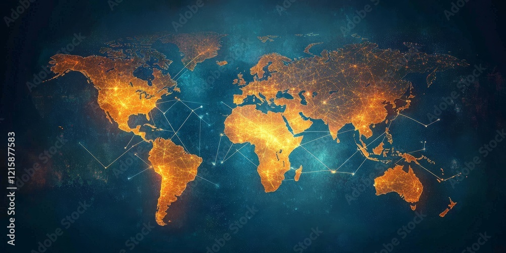 Aufkleber glowing world map with connecting lines, illustrating global network.