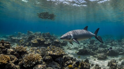 Vaquita Navigating Through Vibrant Marine Life: A Serene Underwater Scene
