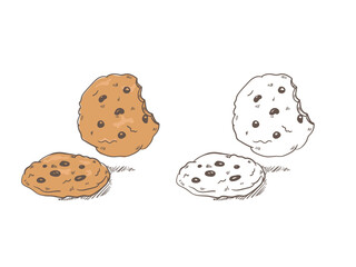 Chocolate chip cookies, doodle hand drawn cookies design element