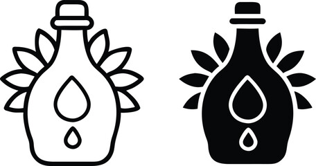 Sunflower and oil drop bottle icon set. Outline and silhouette flat style. Vector illustration.