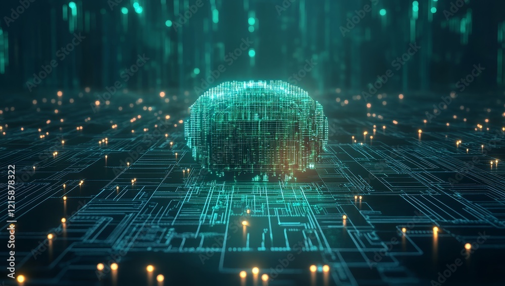 Poster futuristic ai brain on circuit board.