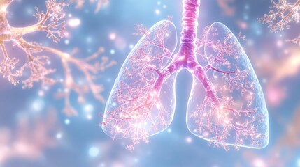 Lungs Anatomy, Respiratory System, Bronchi, Alveoli, 3D Medical Illustration.