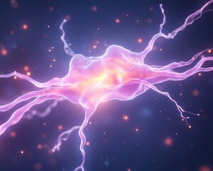Fototapeta premium Glowing Neuron Cell Microscopic View