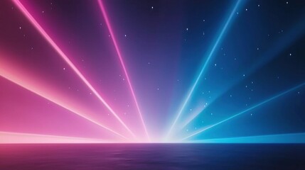 Vibrant Neon Rays Illuminate Tranquil Ocean Horizon under Starry Night Sky, Creating a Stunning Visual Burst of Colorful Light and Serenity for Your Creative Projects