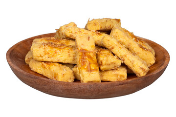 Kastengel cake in a round wooden plate isolated transparent