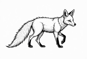 Nine-Tailed Fox Vector, Minimalist Style, Black Line Draft, Fine Line Art, White Background, Clean Design, No Gray, No Shadow, Simple, High Quality.

