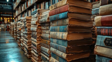 Fototapeta premium Aisle of Antiquated Books: A Glimpse into Literary History