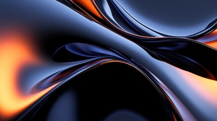 Obraz premium Abstract Liquid Dark Blue Orange Swirls Reflective Surface Design