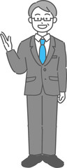 案内するベテランのビジネスマン／先生の全身イラスト
