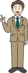 指差しする若いビジネスマン／先生の全身イラスト