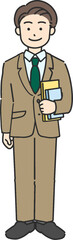 本を持つ若いビジネスマン／先生の全身イラスト
