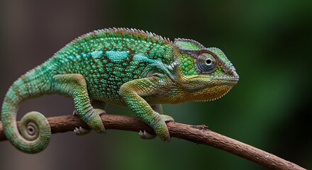 Obraz premium Stunning Green Chameleon on Branch Wildlife Photography