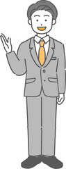 案内する若いビジネスマン／先生の全身イラスト
