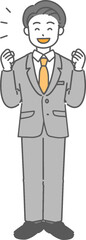 ガッツポーズする若いビジネスマン／先生の全身イラスト
