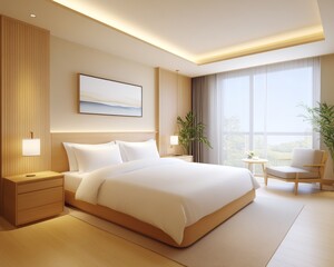 Modern Minimalist Hotel Room Interior Design.