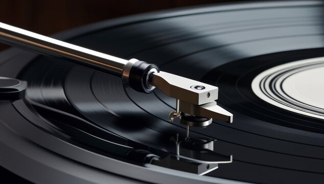 Close-Up of a Vintage Vinyl Record Player in Action