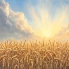 Naklejka premium Golden Wheat Field at Sunset
