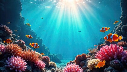 Naklejka premium coral reef and fishes