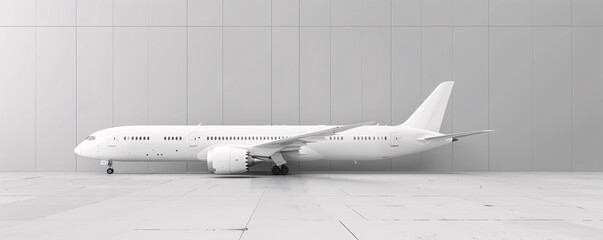 Minimalist concept: a white plane parked in a white hangar